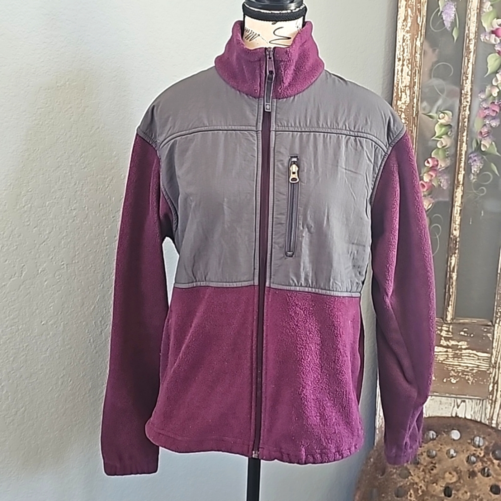 COLUMBIA FLEECE ZIP UP JACKET MAROON AND GRAY WOMEN'S LARGE